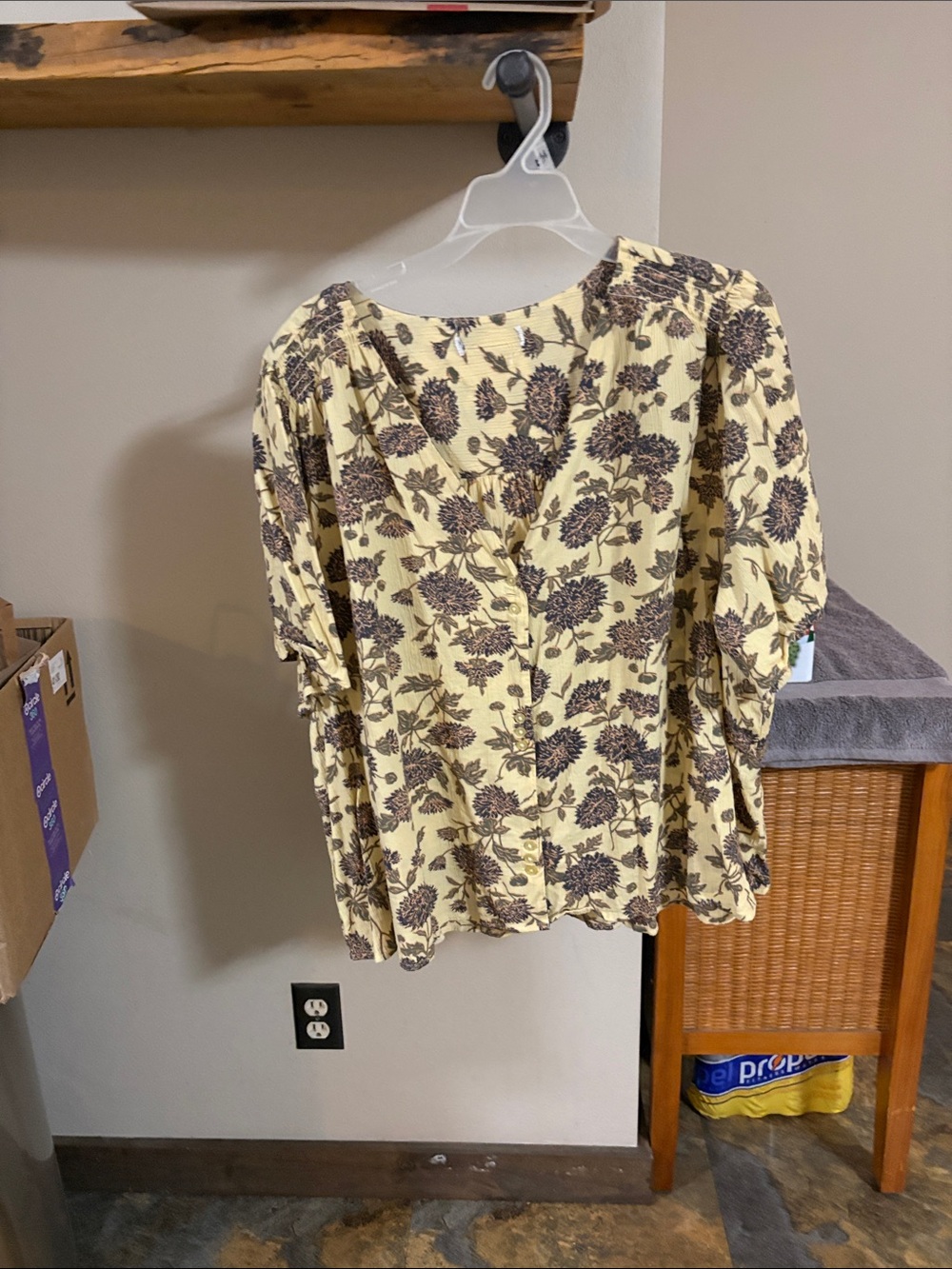 Yellow Floral V-Neck Button Front Blouse